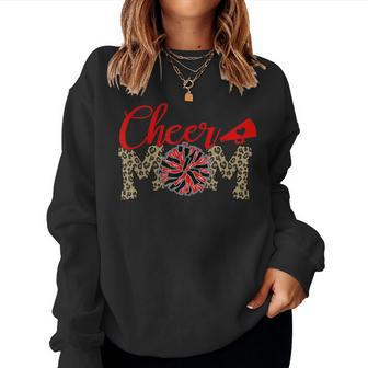 Cheer Mom Biggest Fan Leopard Print Black And Red Pom Pom Sweatshirt | Mazezy
