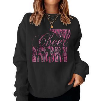 Cheer Mom Cheerleader Daughter Pink Black Tiger Women Crewneck Graphic Sweatshirt - Seseable