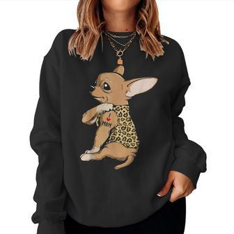 Chihuahua Tattoo I Love Mom Funny Mothers Day Gifts Women Crewneck Graphic Sweatshirt - Seseable