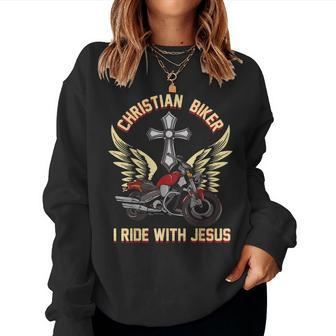 Christian Biker I Ride With Jesus Motorcycle Rider Women Sweatshirt | Mazezy