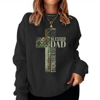 Christian Blessed Dad Cross Camo Flag Fathers Day Faith Men Women Crewneck Graphic Sweatshirt - Thegiftio UK