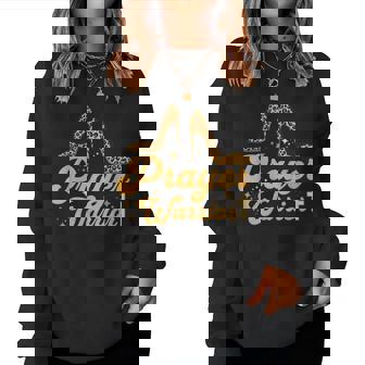 Christian Sayings Praying Quote Leopard Heels Prayer Warrior Women Sweatshirt | Mazezy