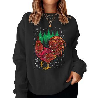 Christmas Rooster Xmas Chicken Lights Snowflakes Women Sweatshirt | Mazezy