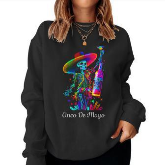 Cinco De Mayo Skeleton Colorful Sugar Skull Tequila Graphic Women Crewneck Graphic Sweatshirt - Thegiftio UK