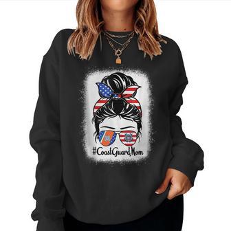 Coast Guard Mom Messy Bun Sunglasses Military Mothers Day Women Crewneck Graphic Sweatshirt - Seseable