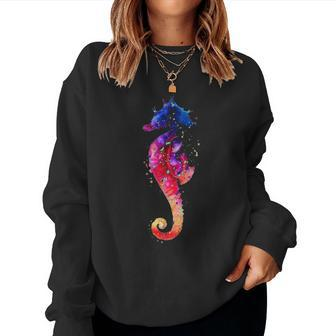 Colorful Sea Horse Lover Dad Mom Funny Kidding Women Crewneck Graphic Sweatshirt - Seseable