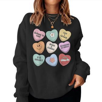 Conversation Hearts Groovy Valentines Day Cute Teacher V2 Women Crewneck Graphic Sweatshirt - Seseable