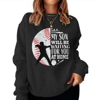 Cool Cute Baseball Catcher Mom Dad Son Parents Quote Graphic Women Crewneck Graphic Sweatshirt - Seseable