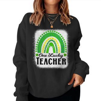 Cool One Lucky Teacher Rainbow St Patricks Day Women Crewneck Graphic Sweatshirt - Seseable