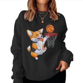 Corgi Puppy Corgi Basketball For Pet Lovers Women Men Kids Women Crewneck Graphic Sweatshirt - Seseable
