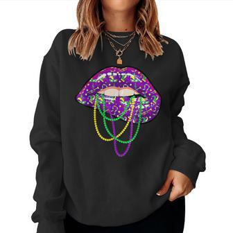 Costume Party Carnival Parade Women Gifts Lips Mardi Gras V6 Women Crewneck Graphic Sweatshirt - Seseable