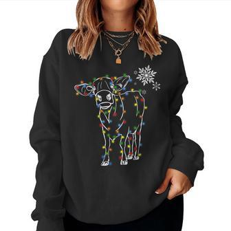 Cow Christmas Light Snowflake Xmas Women Sweatshirt | Mazezy