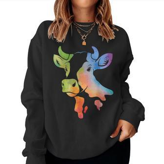 Cow Gift For Women - Cute Cowgirl Lover Watercolor Country Women Crewneck Graphic Sweatshirt - Seseable