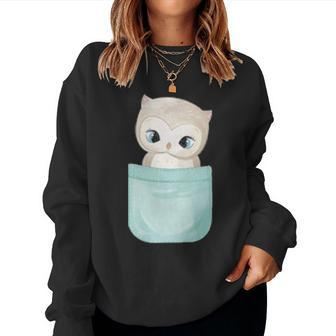 Cute Baby Owl In Your Pocket Peeking Pet Animal Owls Lover Women Crewneck Graphic Sweatshirt - Seseable