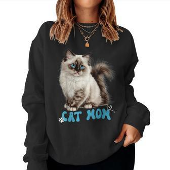 Cute Cat Mom Women Mama Cat Lover Groovy Women Sweatshirt | Mazezy