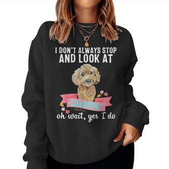 Cute Cavapoo Graphic Dog Mom Dad Stop Look At Him Pet Owner Women Crewneck Graphic Sweatshirt - Seseable