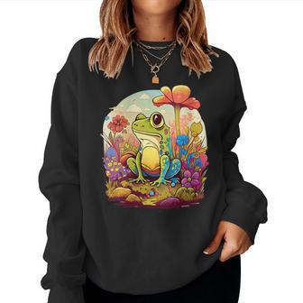 Womens Cute Fairycore Floral Frog Aesthetic Girls Women Graphic Sweatshirt | Mazezy