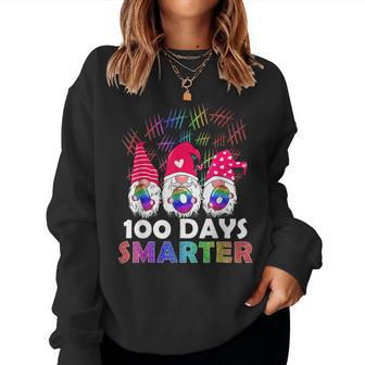 Cute Gnome Tie Dye 100 Days Smarter Teacher Kids Matching Women Crewneck Graphic Sweatshirt - Seseable