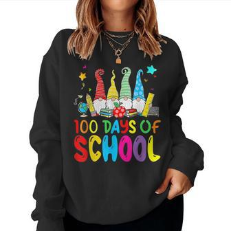 Cute Gnomes Teachers Kids Funny 100 Days Of School Women Crewneck Graphic Sweatshirt - Seseable