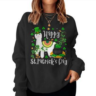 Cute Happy St Patricks Day Irish Llama Leprechaun Hat Women Women Crewneck Graphic Sweatshirt - Seseable