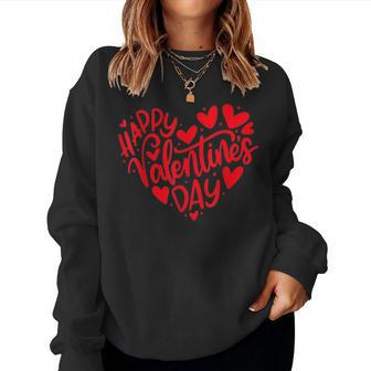 Cute Happy Valentines Day Heart Love Couple Men Women Women Crewneck Graphic Sweatshirt - Seseable