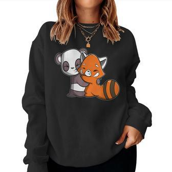Cute Kawaii Panda Hugging Red Panda Women Crewneck Graphic Sweatshirt - Seseable