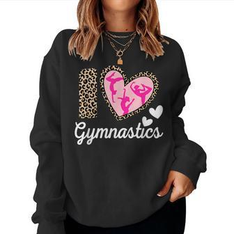 Cute I Love Gymnastics Leopard Print Women Girls Acrobat Women Sweatshirt | Mazezy