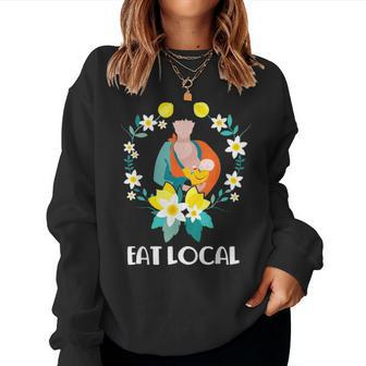 Cute Mom And Baby Eat Local Flower Breastfeed Parents Women Crewneck Graphic Sweatshirt - Seseable