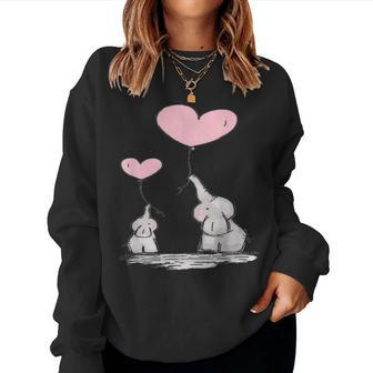 Cute Mom Baby Elephant Pink Heart Balloons Women Crewneck Graphic Sweatshirt - Seseable