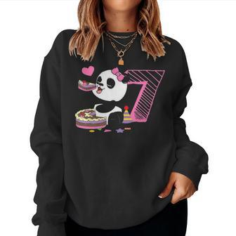Cute Panda 7 Years Old Girls Birthday Party Women Crewneck Graphic Sweatshirt - Seseable