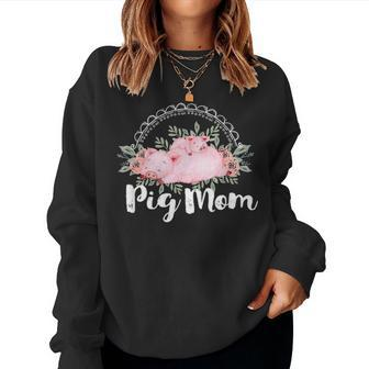 Cute Pig Mom Pretty Watercolor Pigs And Flowers Farm Women Crewneck Graphic Sweatshirt - Seseable