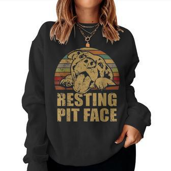Cute Pitbull Pittie Mom Dad Resting Pit Face Funny Women Crewneck Graphic Sweatshirt - Seseable