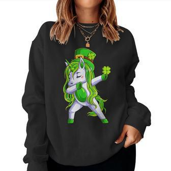 Dabbing Unicorn Leprechaun St Patricks Day For Women Girls V2 Women Crewneck Graphic Sweatshirt - Seseable