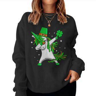 Dabbing Unicorn Leprechaun St Patricks Day For Women Girls Women Crewneck Graphic Sweatshirt - Seseable
