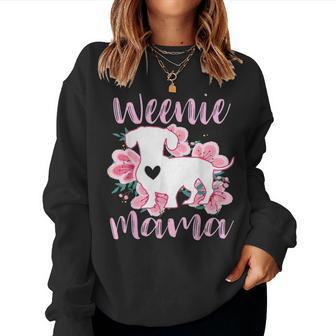 Dachshund Mama Wiener Dog Pink Flowers Cute Weenie Mom Gift Women Crewneck Graphic Sweatshirt - Seseable
