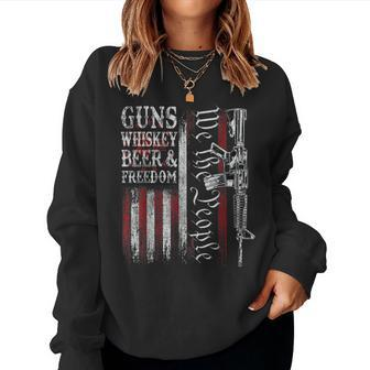 Dad Grandpa Veteran Us Flag Guns Whiskey Beer Freedom Women Sweatshirt | Mazezy