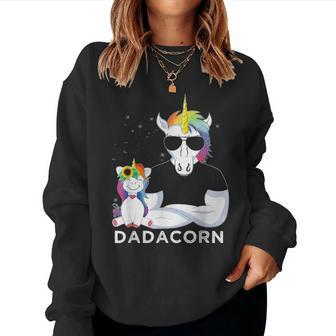 Dadacorn Muscle Unicorn Dad Baby Daughter Fathers Day Gift Women Crewneck Graphic Sweatshirt - Seseable