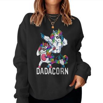 Dadacorn Unicorn Dad Daughter Fathers Day Christmas Gift Women Crewneck Graphic Sweatshirt - Seseable