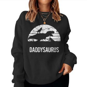 Daddy Dinosaur Daddysaurus 2 Two Kids Christmas For Dad Women Sweatshirt | Mazezy