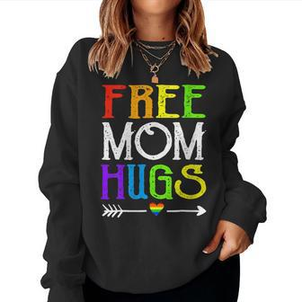 Womens Daisy Rainbow Heart Free Mom Hugs Lgbt Pride Month Women Sweatshirt | Mazezy