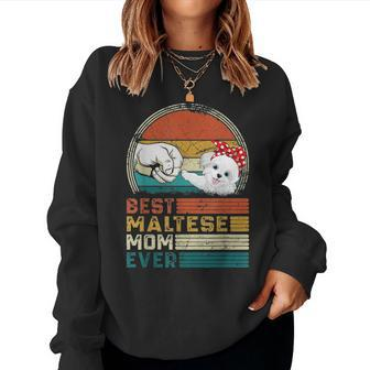 Distressed Best Maltese Mom Ever Mothers Day Gift Women Crewneck Graphic Sweatshirt - Seseable
