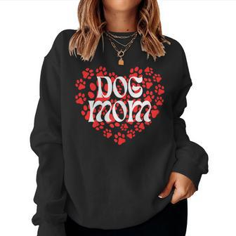 Dog Mom Heart Shape Paw Prints For Dog Lovers Gift For Womens Women Crewneck Graphic Sweatshirt - Thegiftio UK