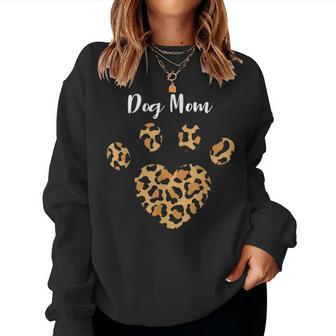 Dog Mom Leopard Paw Dog Gift Mens Womens Girls Boys Women Crewneck Graphic Sweatshirt - Seseable