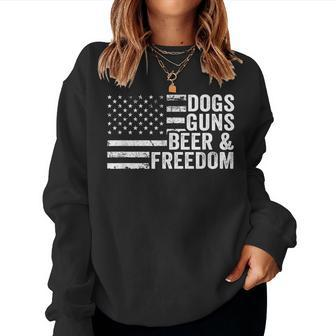 Dogs Guns & Beer Freedom - Pro Gun - Dog Lover - Usa Flag Women Crewneck Graphic Sweatshirt - Seseable