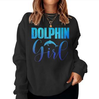 Dolphin Girl Beach Animal Lover Women Momn Tween Gift V2 Women Crewneck Graphic Sweatshirt - Seseable