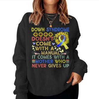 Down Syndrome Mom Awareness Manial Sunflower Trisomy Women Crewneck Graphic Sweatshirt - Seseable