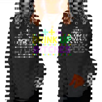 Drink Up Bitch Drinking Team Fun Mardi Gras Carnival Beer V2 Women Crewneck Graphic Sweatshirt | Seseable UK