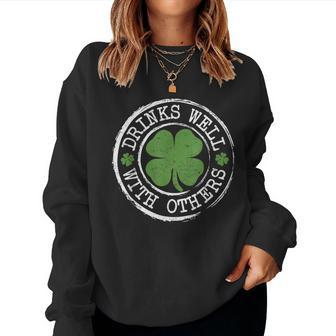 Drinks Well With Others Shamrock Irish Beer St Patricks Day Women Sweatshirt | Mazezy