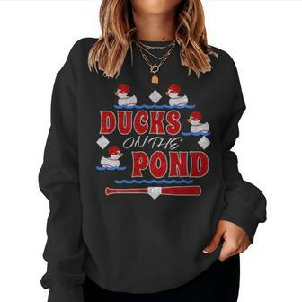 Ducks On The Pond Hitting Love Baseball Mom Kids Funny Cute Women Crewneck Graphic Sweatshirt - Seseable