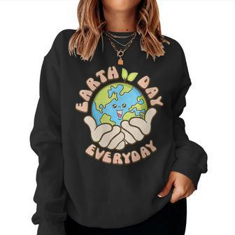 Womens Earth Day Everyday Retro Groovy Mother Earth Women Sweatshirt | Mazezy